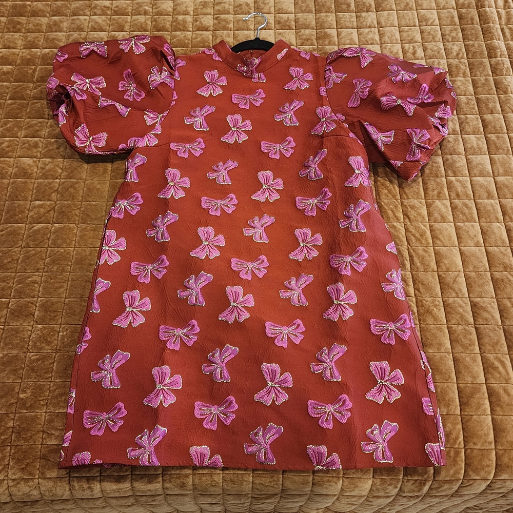 THML Red and Pink Bow Midi Dress
